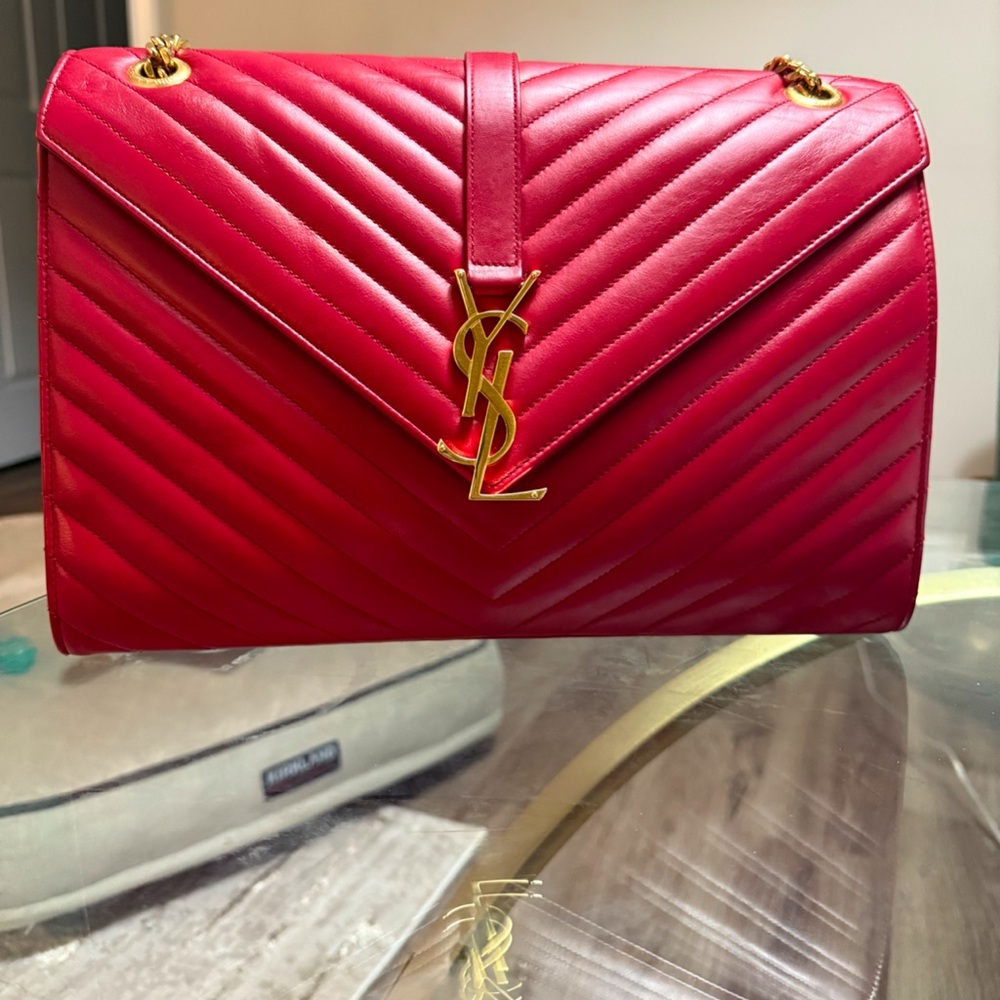 YSL Red Grain De Poudre Matelasse Chevro Large Monogram